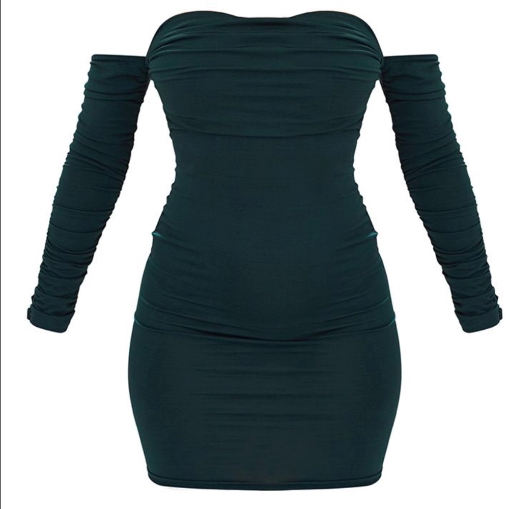 Emerald Green Ruched Bandeau BodyCon Dress
